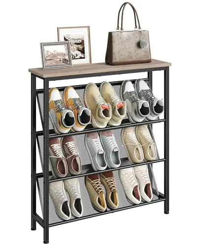 CHOEZON Schuhregal, 4-stufige Schuhablage, Schuhschrank schmal, Schuhständer, Schuhaufbewahrung, Schuh-Organizer, platzsparend, für Eingangsbereich, Garderobe, Flur, Greige und Schwarz DTXJ75BG