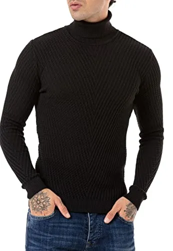 Redbridge Rollkragen Strickpullover mit Muster Schwarz XXL