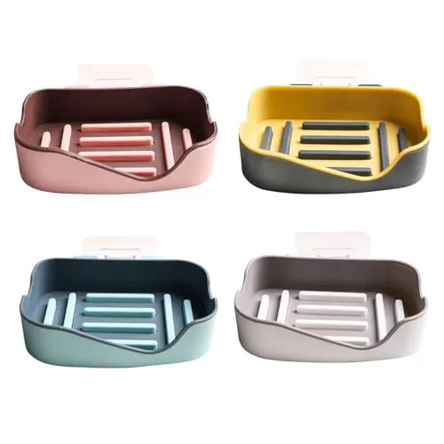 Qaixwuyi 4 Stück Seifenkiste Double Drain Seifenkiste Wandmontierte Seifenkiste Badezimmer Seifenhalter Tragbare Seifenkiste Seifen Organisator 4 Farben Geeignet für Alle Festen Seifen