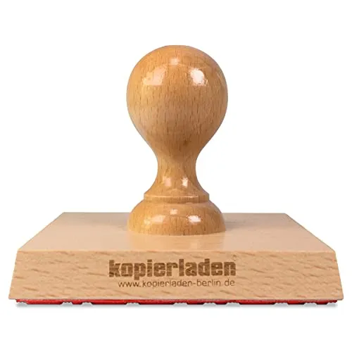 Personalisierbarer Holzstempel 100 x 100 mm mit eigenem Text und Logo