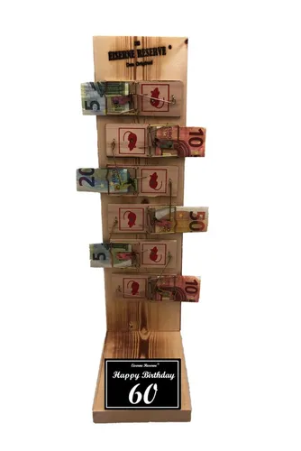 Eiserne Reserve® Geschenkbox Happy Birthday 60 - Eiserne Reserve Mausefalle Premium - Besondere Grußkarte für den 60. Geburtstag, bietet eine kreative Art, Geldgeschenke zu überreichen - einzigartig und humorvoll.