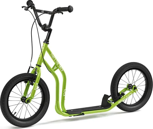 Yedoo Flyck Scooter für Kinder ab 8 Jahren - Grün - Robuster Roller mit 16-Zoll-Luftreifen, ideal für Schulwege und Fahrspaß. Leichter Stahlrahmen, höhenverstellbarer Lenker und praktischer Ständer für optimale Stabilität.