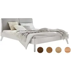 Hasena Massivholzbett Simone, Nussbaum, gepolstertes Kopfteil in Pepe grey - Massivholzbett in edlem Nussbaum, mit einem stilvollen gepolsterten Kopfteil, das Komfort und Eleganz vereint. Ideal für ein gemütliches Schlafzimmer!