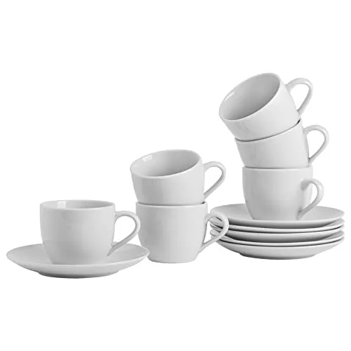 Argon Tableware Klassiker Weißer Teetassen & Untertasse - 200ml - 12pc - Weiß
