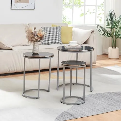 [en.casa] Satztisch Bornholm 3er Set - Beistelltisch mit Hairpinlegs - Satztische fürs Wohnzimmer: Flexibles 3er Set in Marmoroptik, ideal als Blumentisch oder Nachttisch, passt zu jedem Einrichtungsstil.