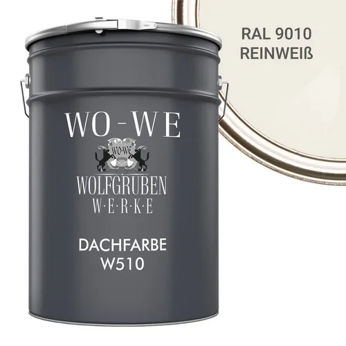 WO-WE Dachfarbe W510, Seidenglänzend weiß - 20L - Farben & Lacke, Wasserbasierte Dachbeschichtung, UV-beständig und schmutzabweisend für langlebigen Schutz Ihrer Dächer.