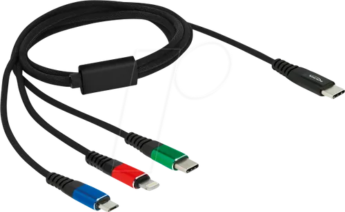 DELOCK 86596 - Ladekabel, USB-C -> micro USB, Lightning & USB-C, 1 m