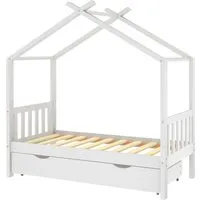 vidaXL Kinderbett mit Schublade Weiß 80x160 cm aus Massivholz - Praktisches Kinderbett im Baumhaus-Stil mit Stauraumschublade aus massivem Kiefernholz. Stabil und langlebig, ideal für ein aufgeräumtes Kinderzimmer.
