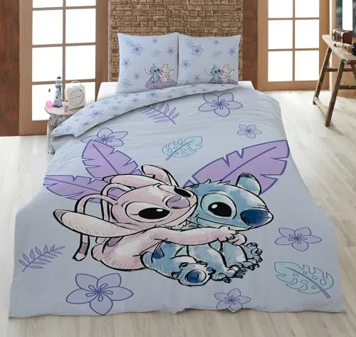 Disney Lilo und Stitch Wende Bettwäsche 2tlg 135 x 200 cm - Bettwäschegarnitur aus 100% Baumwolle im lustigen Lilo und Stitch Design, ideal für Kinder und Jugendliche, sorgt für einen gemütlichen Schlaf.