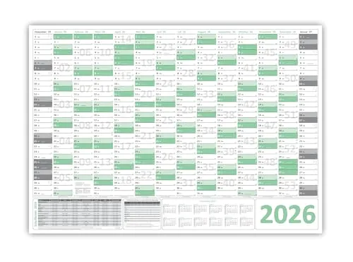 Green Wandkalender Wandplaner 2026 gefaltet DIN A2 Format (420 x 594 mm) mit 14 Monaten