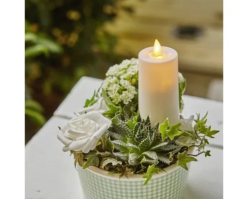 MARELIDA LED-Kerze Stumpenkerze bewegte Flamme H: 11,5cm Batterie Timer für Außen