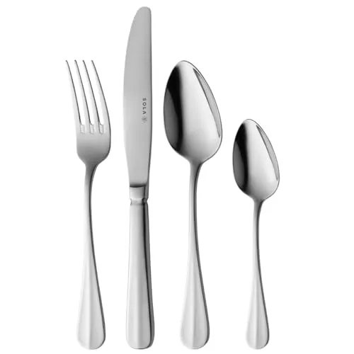Sola Hollands Glad Besteck Set - 6 Personen Essbesteck - 24 Teilig, 18/10 Rostfreiem Stahl - Robustes & Elegantes Design - Tafelbesteck - Spülmaschinenfest - Set mit Messern, Gabel, Löffel & mehr