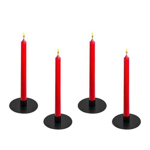 Metall Stabkerzen Halter schwarz 10 cm rund - 4er Set - Ständer für Tafelkerzen freistehend auf rundem Fuß - Festtags Deko Advents Kerzenleuchter schlicht elegant Metallscheibe mit Kerzenhalter