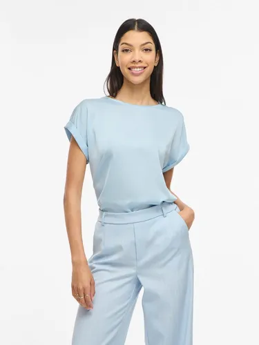 Vila Viellette S/S Satin Top - Noos - Stylisches Box-Fit T-Shirt für Erwachsene mit Rundhalsausschnitt und lässigem Kurzarmdesign. Ideal für vielseitige Outfits und angenehmen Tragekomfort.