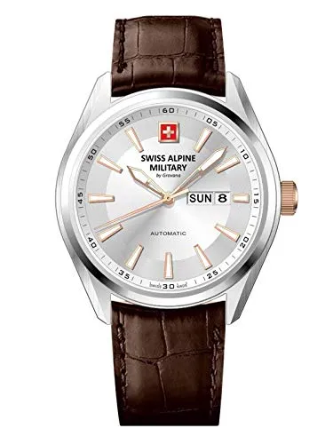 swiss alpine military by Grovana Herrenuhr mit Lederband ETA 2836-2 Automatik Saphirglas 10 ATM DayDate 7090.2528SAM