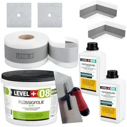 Level+ Dichtstoff Dichtset für Duschabdichtung 12kg SET20 - Spachtelmassen Dichtset für zuverlässige Duschabdichtungen, inklusive Flüssigfolie und Dichtband für effektiven Wasserschutz und einfache Anwendung.