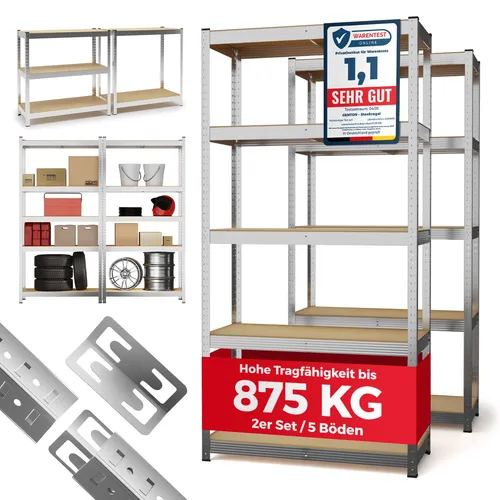 Kellerregal Lagerregal Steckregal 2er Set Schwerlastregal - Regalsysteme mit einfacher Montage, Tragkraft pro Boden bis zu 175 KG, ideal für Garage, Keller und Werkstatt. Hochwertige MDF Böden und verzinktes Material sorgen für Langlebigkeit.