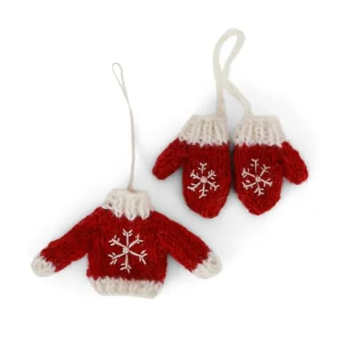 Gry & Sif Handgemacht & Fairtrade-Zertifiziert | Stilvolles dänisches Design X Nepali Kunsthandwerker | Gestrickter Pullover & Handschuhe – Rot