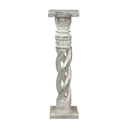 Oriental Galerie Blumensäule - Gedrehtes Holz in Silber, Mittelgröße - Dekosäule im Antik Look aus Albesiaholz, handgefertigt und edel in modernen Farben. Ideal als stilvolle Blumensäule oder Sockel für Dekoobjekte. Erhältlich in 3 Größen und vielen Farben.