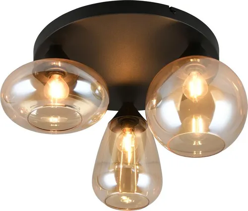 Moderne 3-flammige Deckenleuchte mit Rauchglas - Stilvolle Deckenlampe für Wohn- und Essbereiche, kombiniert elegantes Rauchglas mit schwarzem Metall und ermöglicht individuelle Lichtgestaltung durch E14-Fassungen.