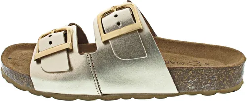 MARCO TOZZI Damen Pantoletten aus Leder Lack, Beige (Platinum) - Bequeme Feel Me Sohle - Pantoletten für Damen mit softiger Feel Me Sohle für optimalen Tragekomfort. Ideal für Strandtage und lässige Stadtbummel, vereinen sie Stil und Bequemlichkeit.