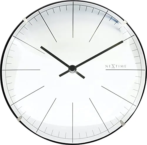 NeXtime kleine Designer Wanduhr, filigran, unaufällig und elegant, gewölbte Glasabdeckung, zum Stellen oder Hängen, schwarz Ø 20 cm, weiß, 3506WI