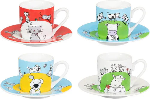 tea4chill Könitz Espresso Tassen Set Globetrotter. Kaffeetassen mit je 65ml aus Porzellan. Espressotassen modern, bunt, lustig