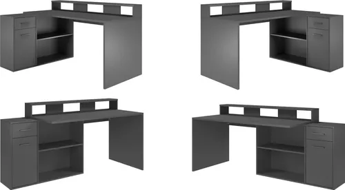 trendteam Gamingtisch Schreibtisch anthrazit matt - Ideal für Gamer - Kinderschreibtische mit modernem Design, ausgestattet mit Monitorständer und Regalen für optimalen Komfort beim Spielen und Arbeiten.