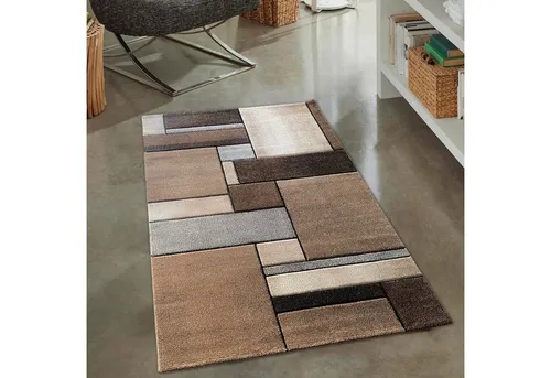 Carpetia Teppich Modern abstrakter Designerteppich mit Rechtecken in beige, rechteckig, Höhe: 13 mm