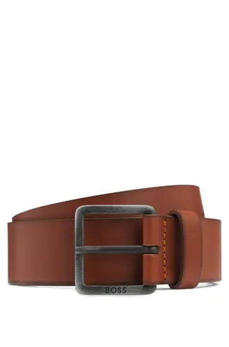 BOSS Herren Jeeko Ledergürtel mit Logo-Schließe Braun 90 - Eleganter Ledergürtel mit markanter Logo-Gravur, 4 cm Breite und stilvollen schwarzen Details – ideal für jedes Outfit.