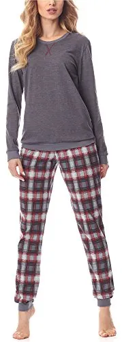 Merry Style Damen Lang Zweiteiliger Schlafanzug - Schlafanzüge für Damen; aus hochwertiger, atmungsaktiver Baumwolle, ideal für Herbst und Winter; mit bequemem Saum und praktischen Taschen, perfekt als Weihnachtsgeschenk