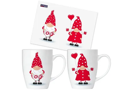 BRUBAKER Kaffeetassen Geschenkset - Verliebte Zwerge - 2x 300 ml Kaffeebecher Geschenk Hochzeitstag für Mama Papa Oma und Opa, Herz Liebe Tassen Set in Geschenkbox mit Grußkarte