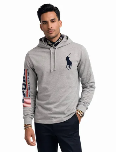 POLO RALPH LAUREN Kapuzen-T-Shirt mit Langarm und Big Pony - Herren Kapuzenpullover in Grau, ideal für Freizeitaktivitäten. Aus 100% Baumwolle, atmungsaktiv und mit auffälligem Logo. Perfekt für Frühling und Sommer!