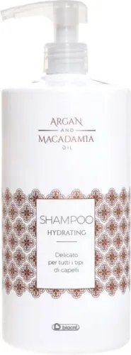 biacrè Argan and Macadamia Oil Hydrating Shampoo 1000 ml - Shampoo für alle Haartypen, ideal bei trockenem und geschädigtem Haar. Spendet intensive Feuchtigkeit und sorgt für Geschmeidigkeit sowie Glanz dank wertvollem Argan- und Macadamia-Öl.