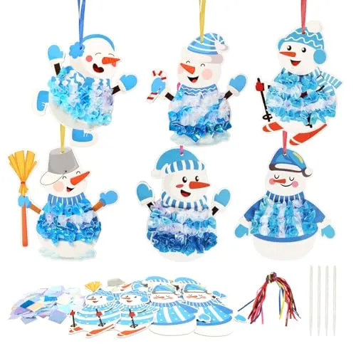 DATIFF 12 Stück Schneemann Bastelsets für Kinder Weihnachten Kunsthandwerk Kreativsets zum Basteln Schneemann Kreativsets mit Pailletten Moosgummi für Junge Mädchen Weihnachten Winter Neujahr