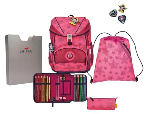 DerDieDas ErgoFlex Superflash Neon Schulranzenset 5-teilig Neon Star - Schulranzen-Set mit ergonomischem Design für optimalen Tragekomfort, inklusive neonfarbiger Schlampermäppchen und Sportbeutel. Ideal für motivierte Schulkinder!