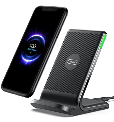 INIU Wireless Charger Stand 15W Qi Kabelloses Ladegerät - Kabelloses Qi-Ladegerät mit 15W Leistung, ideal für schnelles Laden und praktischer Handyhalterung für den Desktop. Universell kompatibel und inklusive Ladekabel.