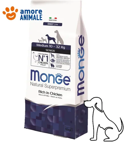 Monge Mittel Senior Reicher Huhn, 12 KG -crocchette Hunde Erwachsene Größe Media