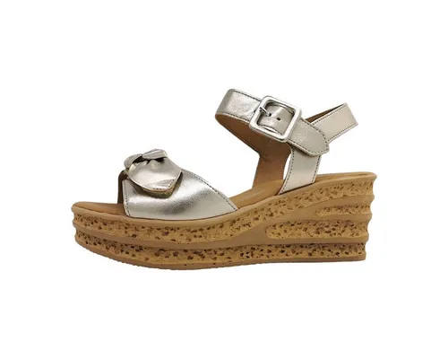 Gabor Plateausandale in Metallic 37,5 EU (4,5 UK) - Elegante Sandalette mit 7 cm Absatzhöhe, aus hochwertigem Leder gefertigt. Ideal für stilvolle Auftritte, bequem durch Klettverschluss und mittlere Schuhweite.