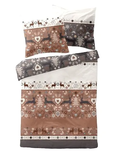 Dormisette Edel Biber Bettwäsche 135x200 - Kuschelig warm mit Hirschdesign - Bettwäsche-Set aus hochwertigem Feinbiber, 2-teilig, hautsympathisch und pflegeleicht, ideal für gemütliche Nächte.