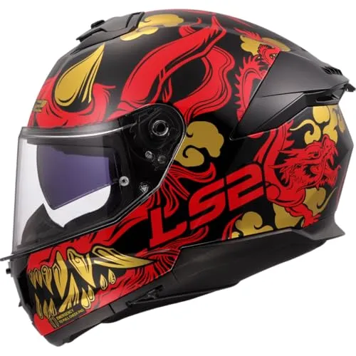 LS2 FF808 Stream II Drako Integralhelm - Rot/Schwarz/Gold - M - Motorradhelm mit elegantem Design, kratzfestem Visier und vorbereiteter Pinlock Max Vision Funktion für optimale Sicht und Sicherheit auf der Straße.
