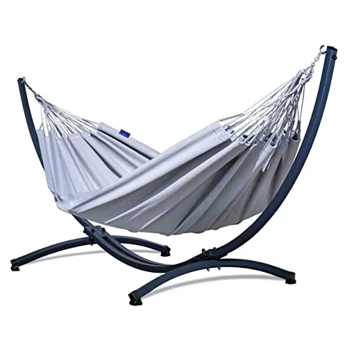 Potenza Outdoor Hängematte mit Gestell für 2 Personen – XXL Merida Baumwolle (Grau)