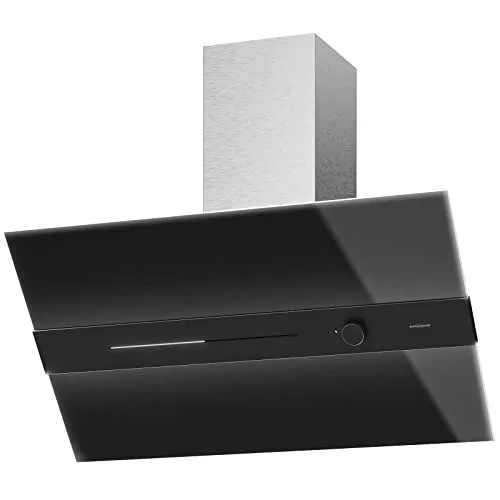 Oranier Kopffrei-Wandhaube 90 cm Tana - große schwarze Design Abluft-Dunstabzugshaube mit Click & Turn Steuerung & Ambiente-Glaskantenbeleuchtung