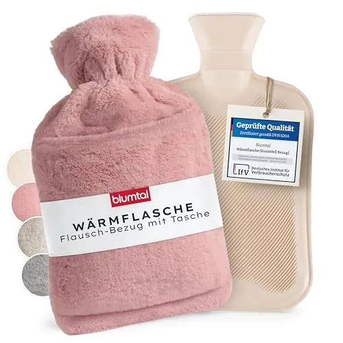 Blumtal Premium Wärmflasche mit Bezug & Tasche flauschig in rot von Blumtal