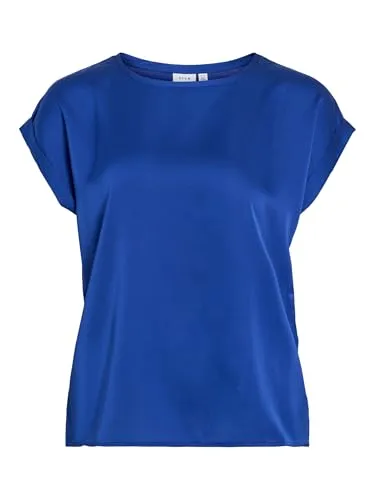 Vila VIELLETTE S/S Satin TOP/SU - NOOS - Damen T-Shirt mit überschnittenen Schultern und Rundhalsausschnitt, hergestellt aus recyceltem Polyester für umweltbewusste Mode.
