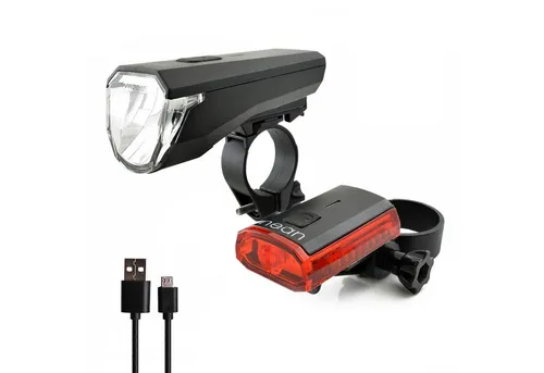 nean Fahrradbeleuchtung Set mit Akku und StVZO-Zulassung, 50 Lux, 4 Candela, mit 3 Helligkeitsstufen und USB-Ladebuchsen, abnehmbar