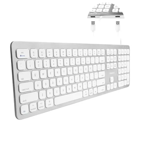 Macally WKEYHUBMB-A - Erweiterte Mac-Tastatur mit Ziffernblock - Tastatur mit 110 flachen Tasten, USB-A und Alu-Design für ein komfortables Tipperlebnis. Ideal für Mac und PC, kompakt und platzsparend.