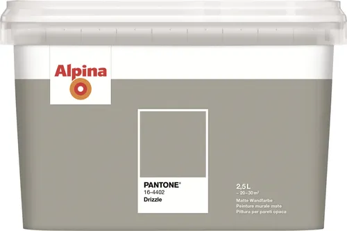 Alpina Wandfarbe Pantone 16-4402 Drizzle 2,5l - Hochwertige graue Wandfarbe, ideal für Beton und Gipskarton, mit mattem Glanzgrad für ein modernes Finish in Ihrem Zuhause.