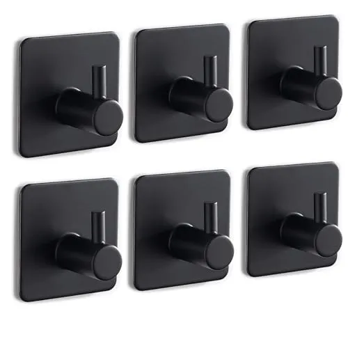 Ruimooto Handtuchhalter Ohne Bohren Set mit 6 Schwarzen Haken Selbstklebend,Selbstklebender Handtuchhaken für Bad und Küche,Schwarz