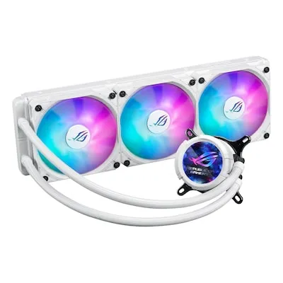ASUS ROG Strix LC III ARGB LCD White - Wasserkühlung mit 2,1 Zoll IPS-LCD für Systemstatistiken und individuelle Grafiken, ausgestattet mit leistungsstarker Asetek Pumpe und 0dB Technologie für geräuschlosen Betrieb.